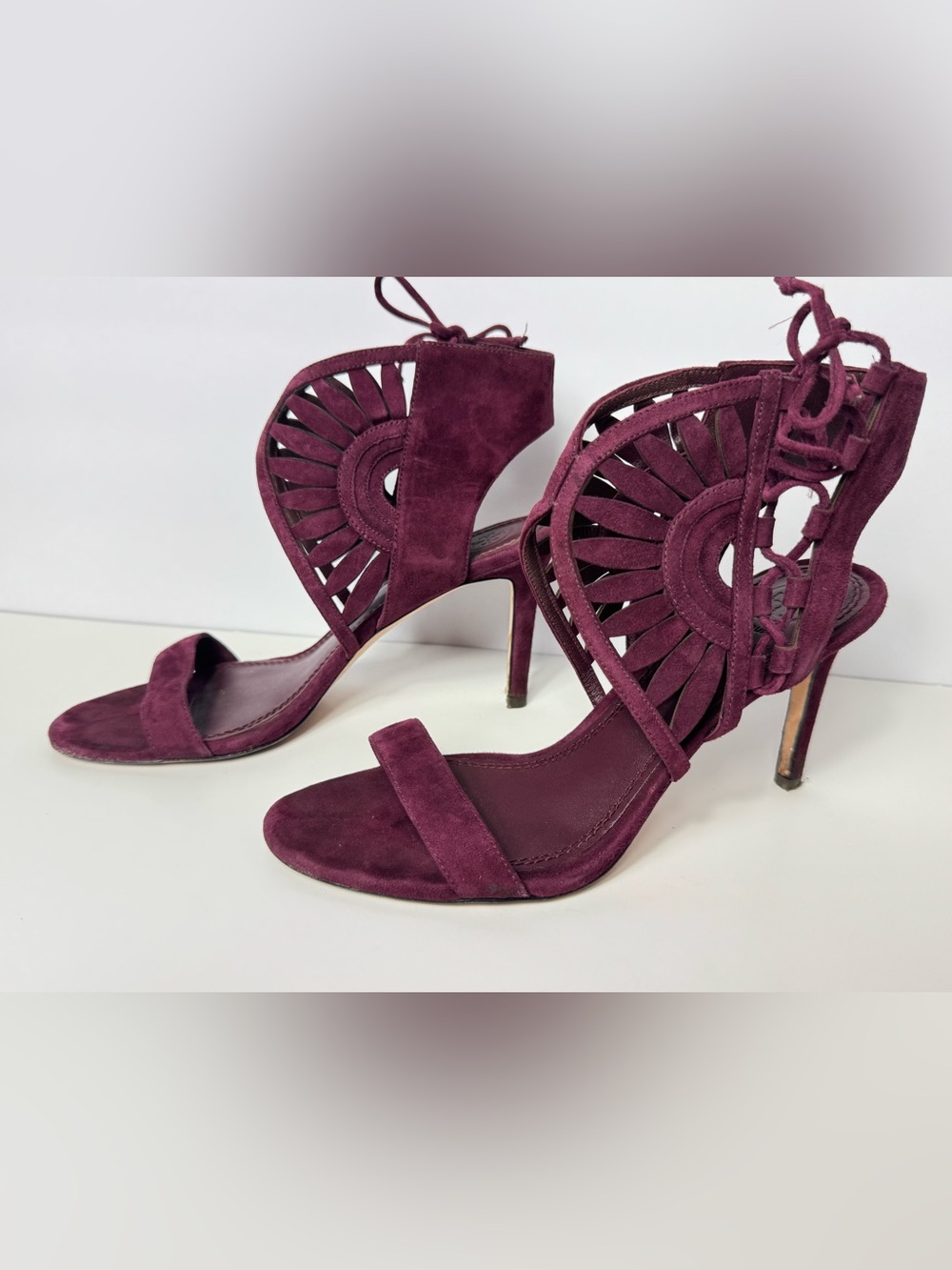 Tory Burch Leyla Plum Suede Lace-Up Cutout Heels 7.5